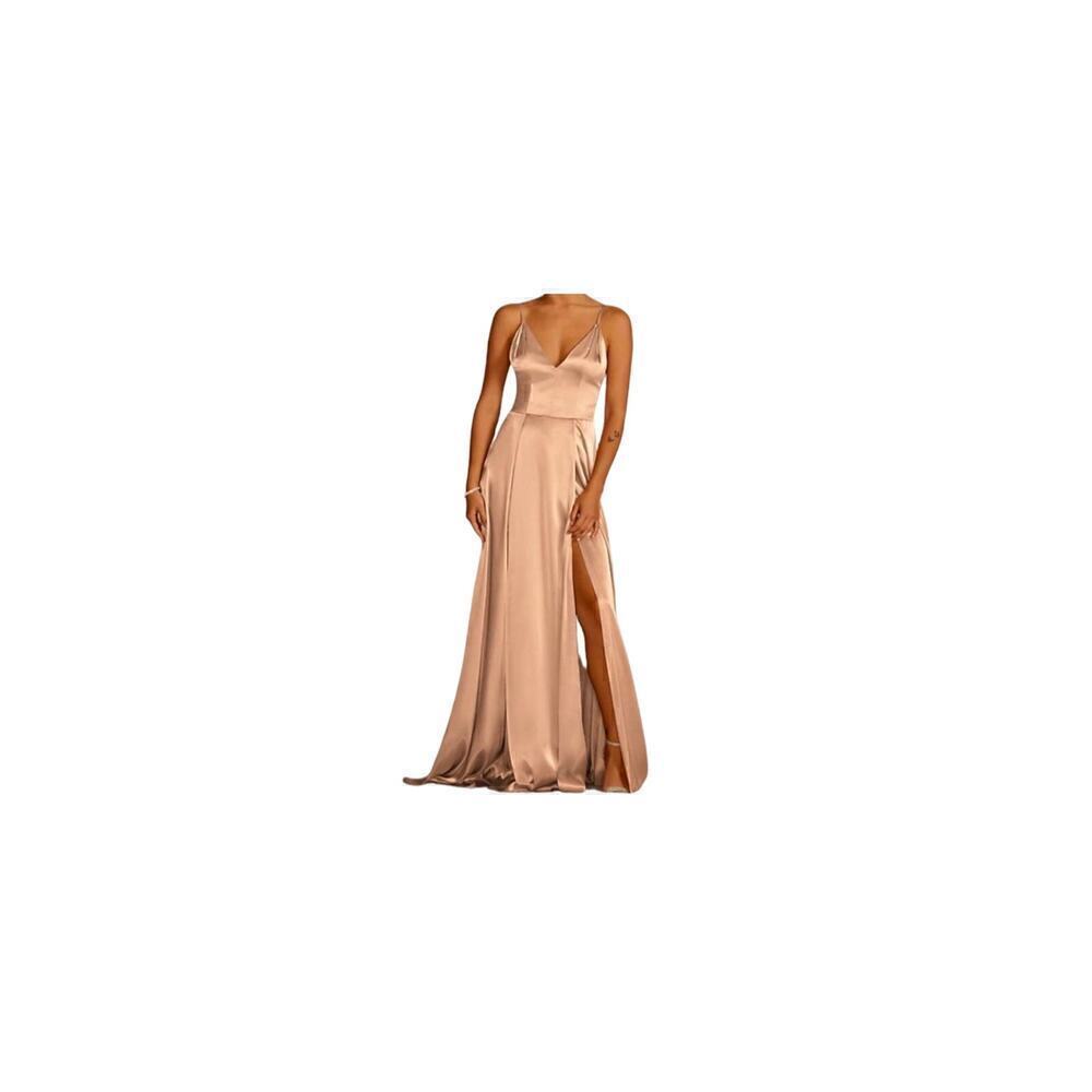 Galina Signature Nude Satin Maxi Dress